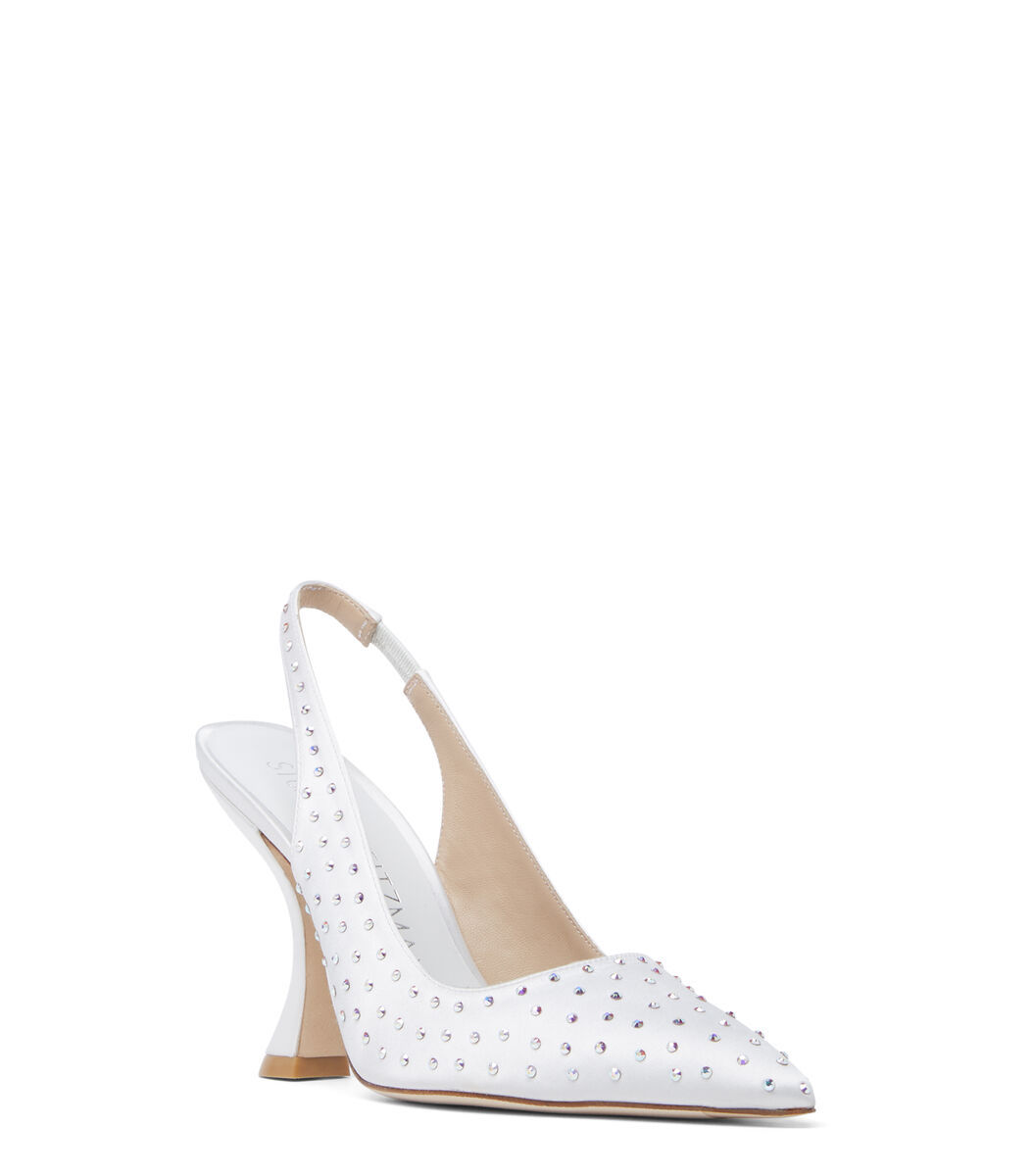 Stuart Weitzman Glam Xcurve Crystal Slingback Pumps In White
