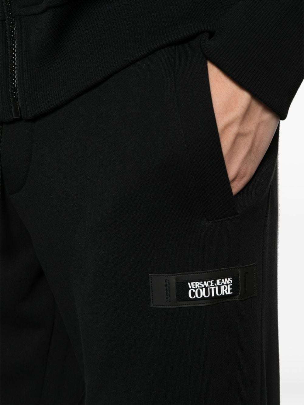 Versace Jeans Logo-patch Cotton Track Pants In Black