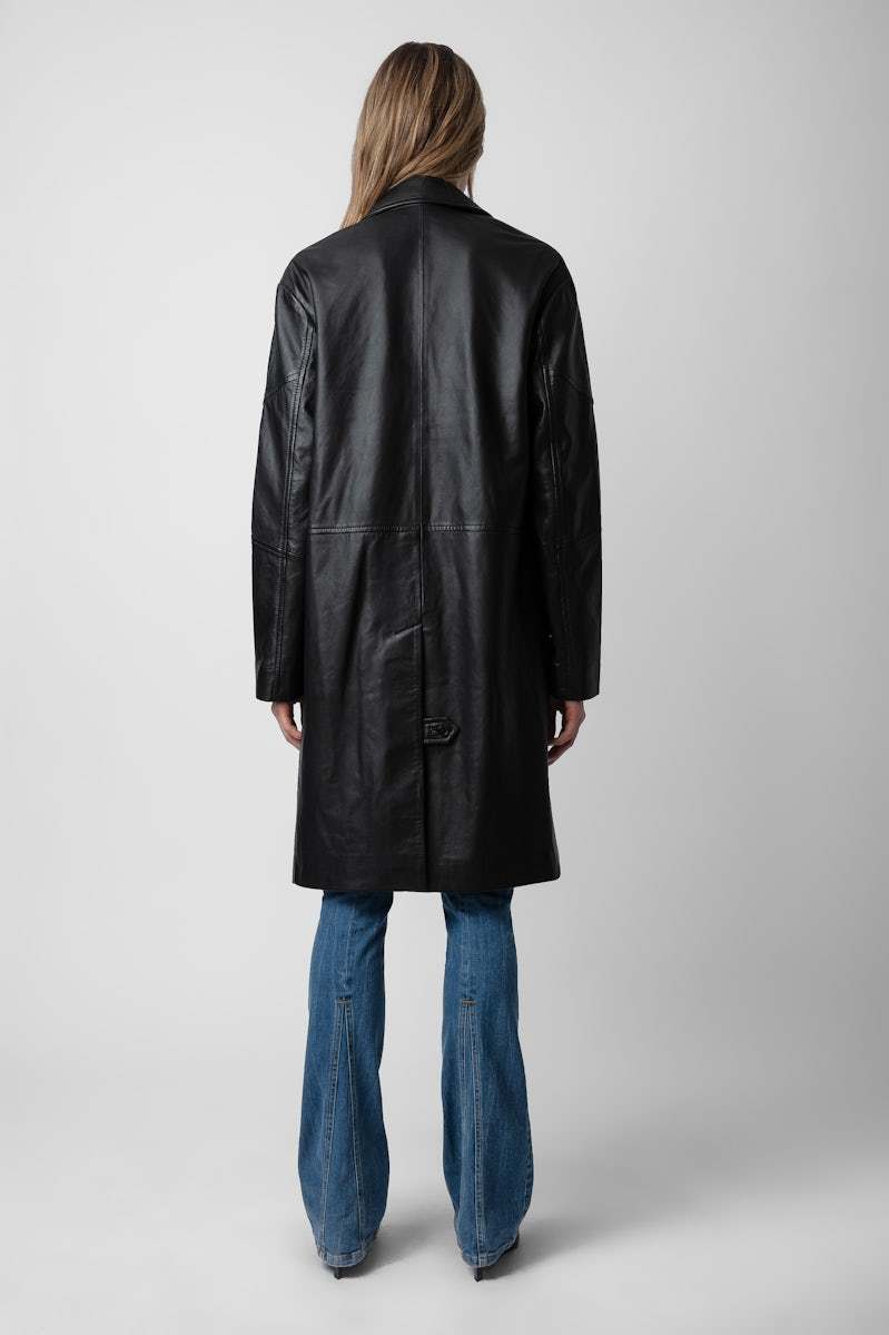 Zadig & Voltaire Macari Buttoned Leather Coat In Black