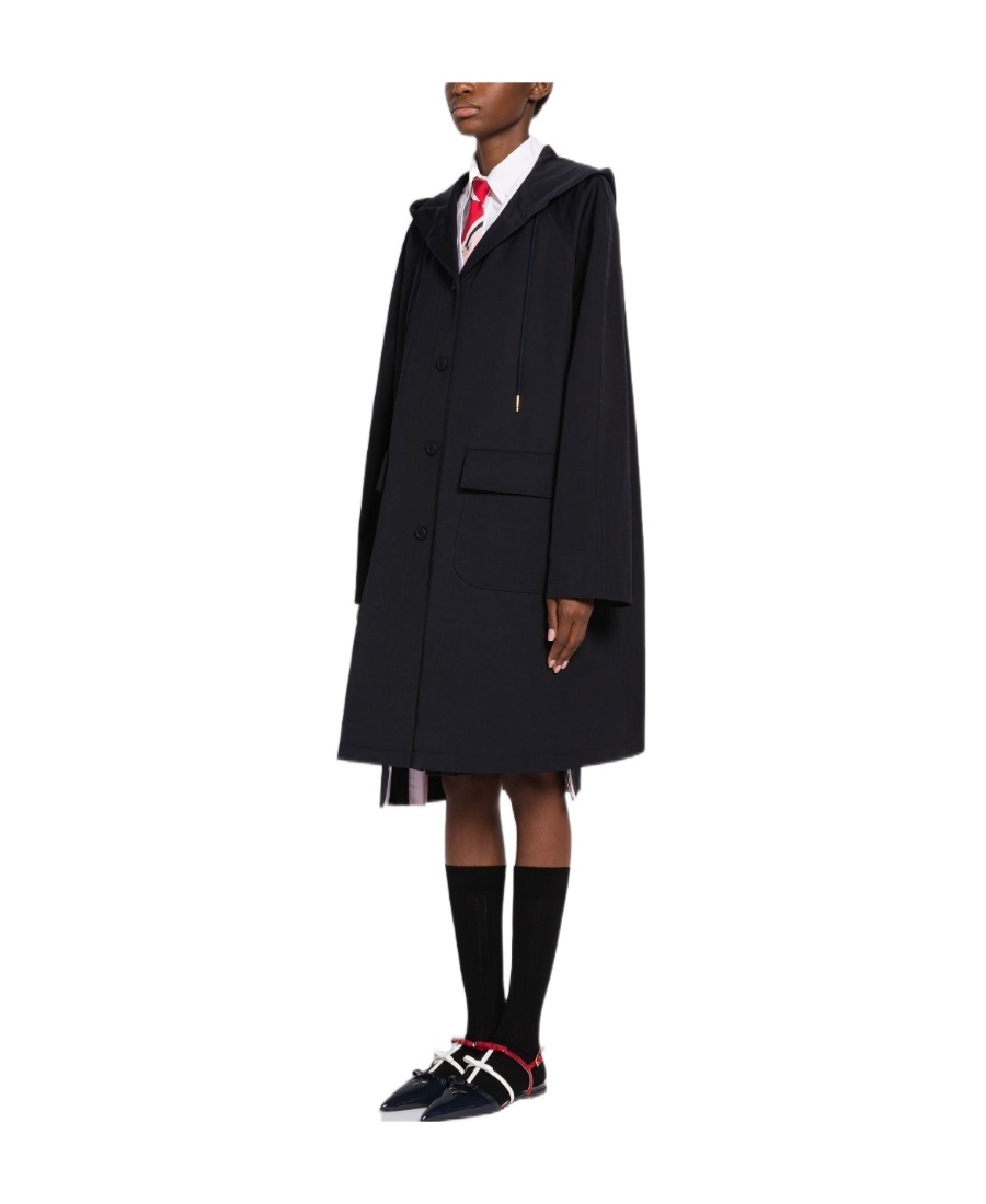 Thom Browne Single-breasted Hooded Parka In Black