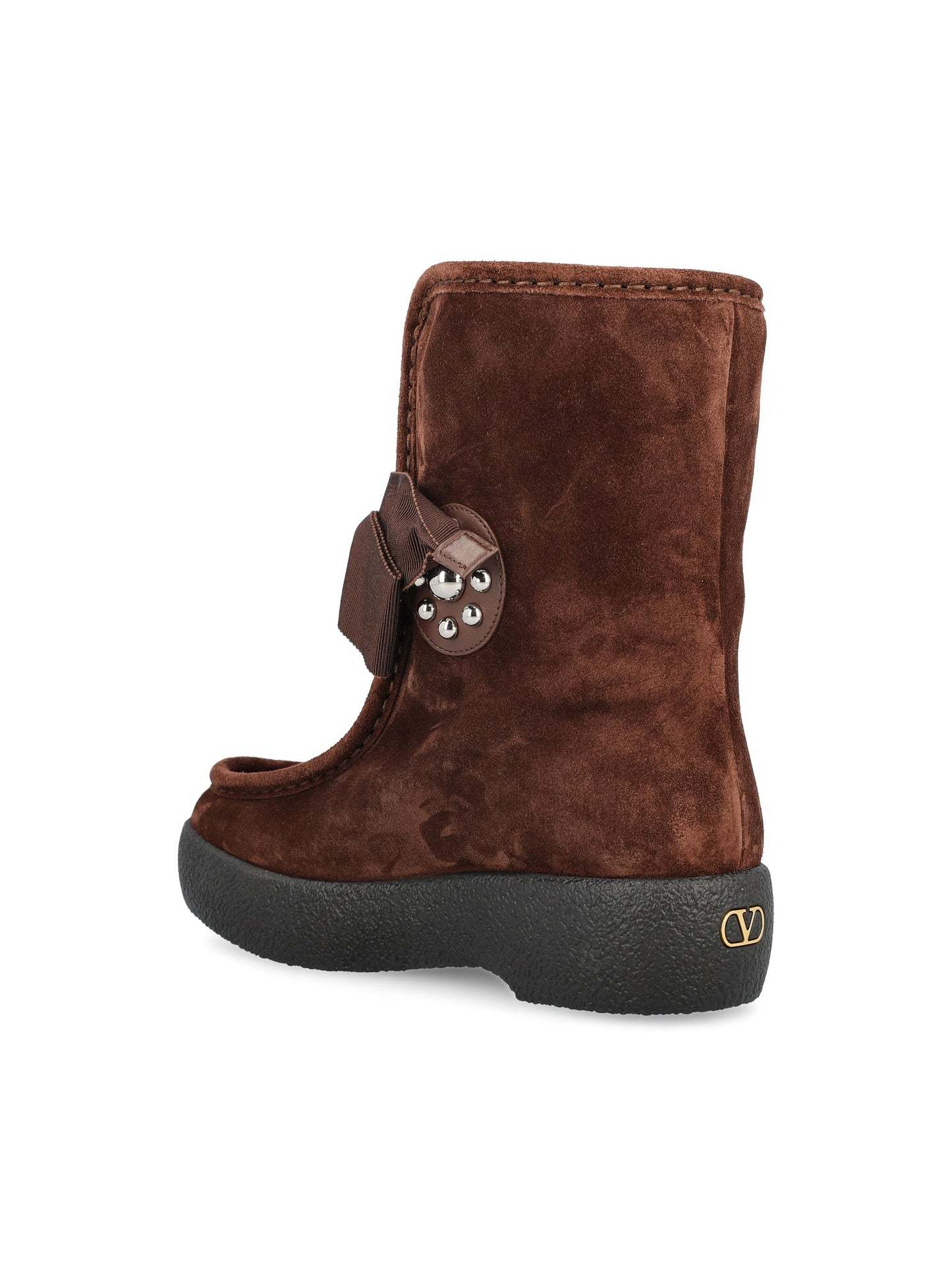 Valentino Studded Ankle Boots In Brown