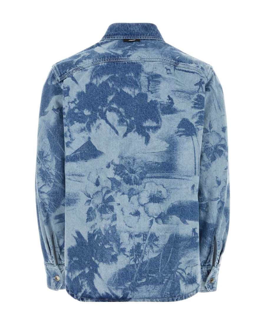 Msgm Unique Print Denim Shirt In Blue