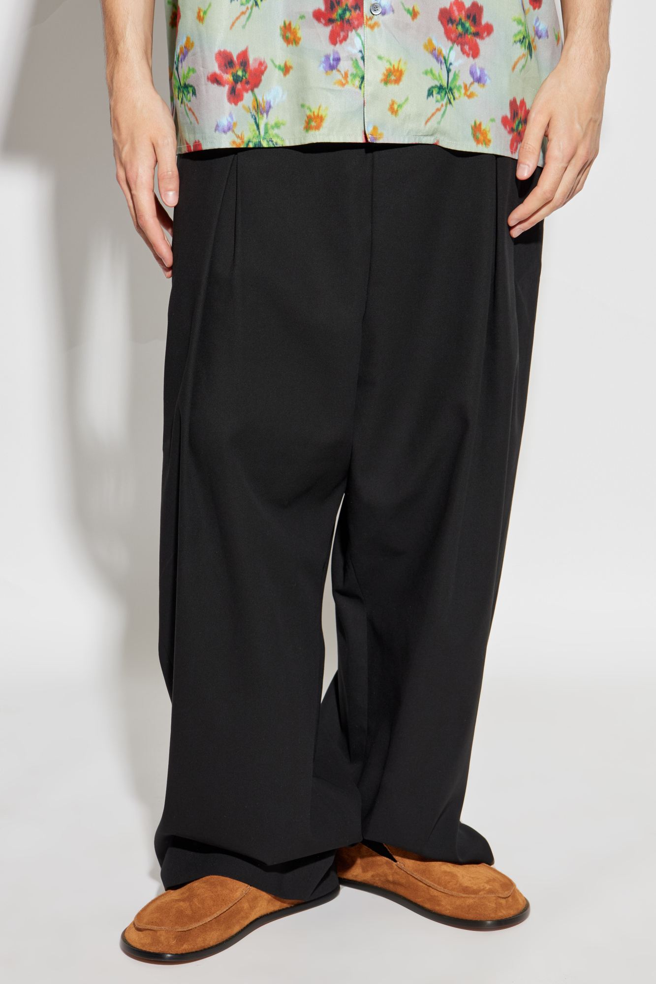 Loewe Pleated-panel Trousers In Black