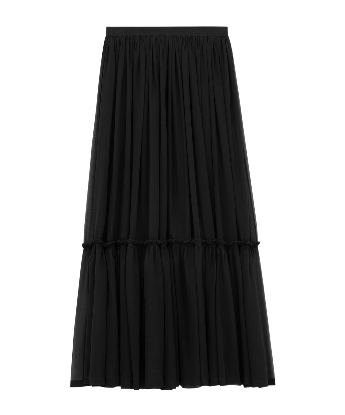 Saint Laurent Flounced Skirt In Silk Crepe Muslin In Black