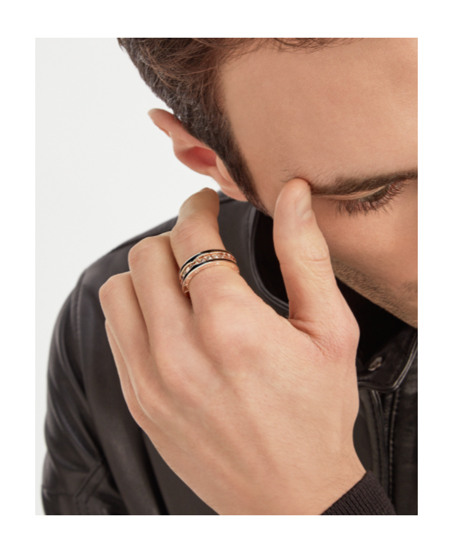 Bvlgari Rose Gold And Ceramic Rings In Yellow