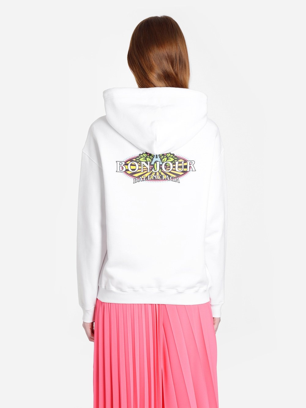 Balenciaga Logo Printed Hooded Sweater In White