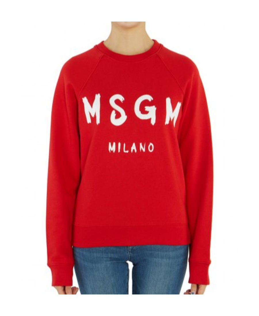 Msgm Logo-print Crew Neck Sweatshirt In Red
