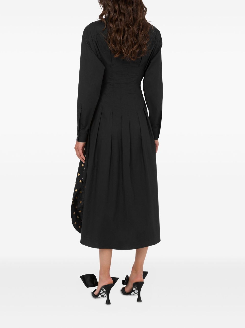 Moschino Pleated Polka Dot Dress With Long Sleeves In Black