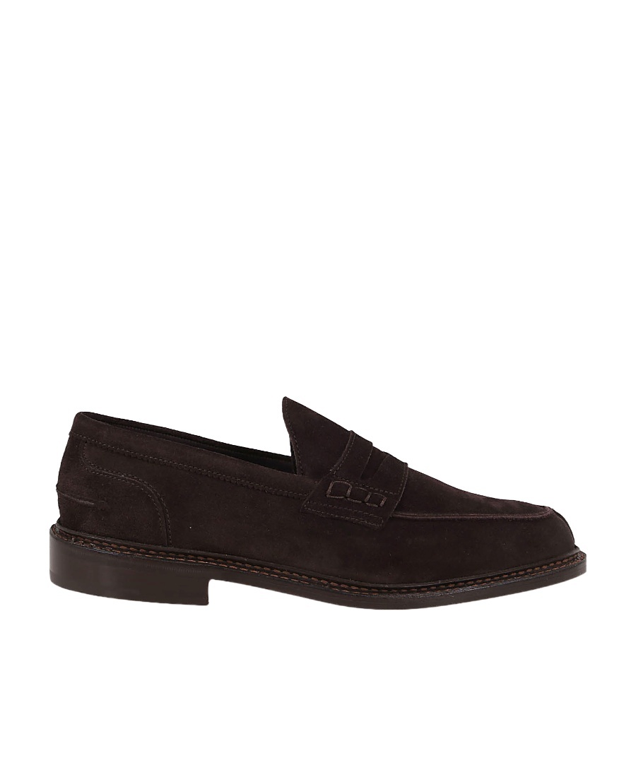 Tricker's Smooth Suede Loafers With Classic Silhouette In Black