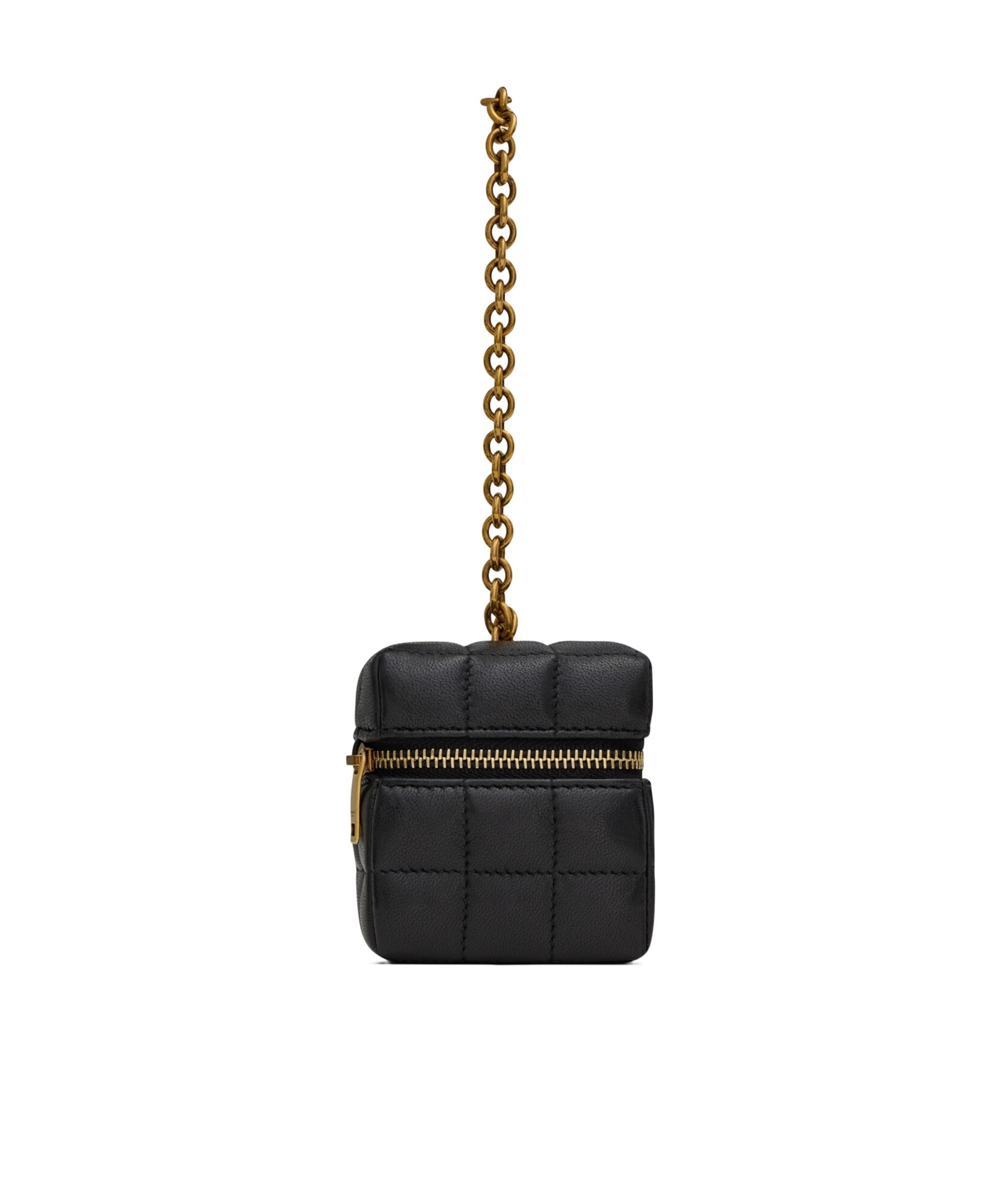 Saint Laurent Cassandre Matelassé Carré Mini Cube On Chain In Lambskin In Black