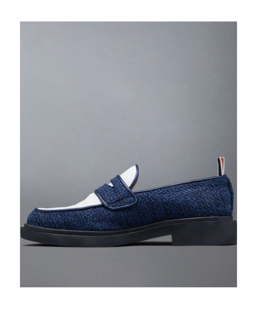 Shop Thom Browne Penny-slot Tweed Loafers In Black