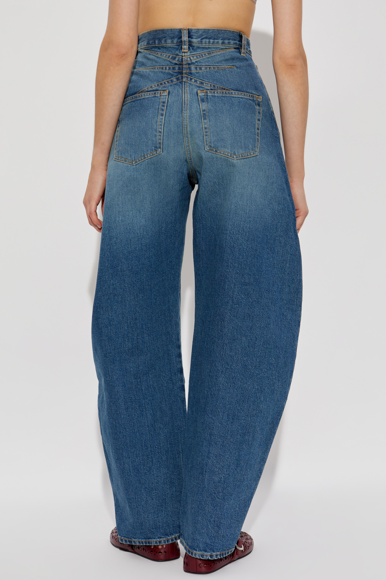 Alaïa High-waisted Denim Trousers Faded Wash In Blue
