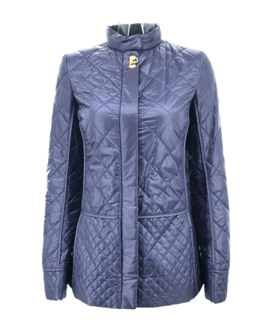 Ferragamo Quilted Cotton Suit With Vertical Collar In Blue
