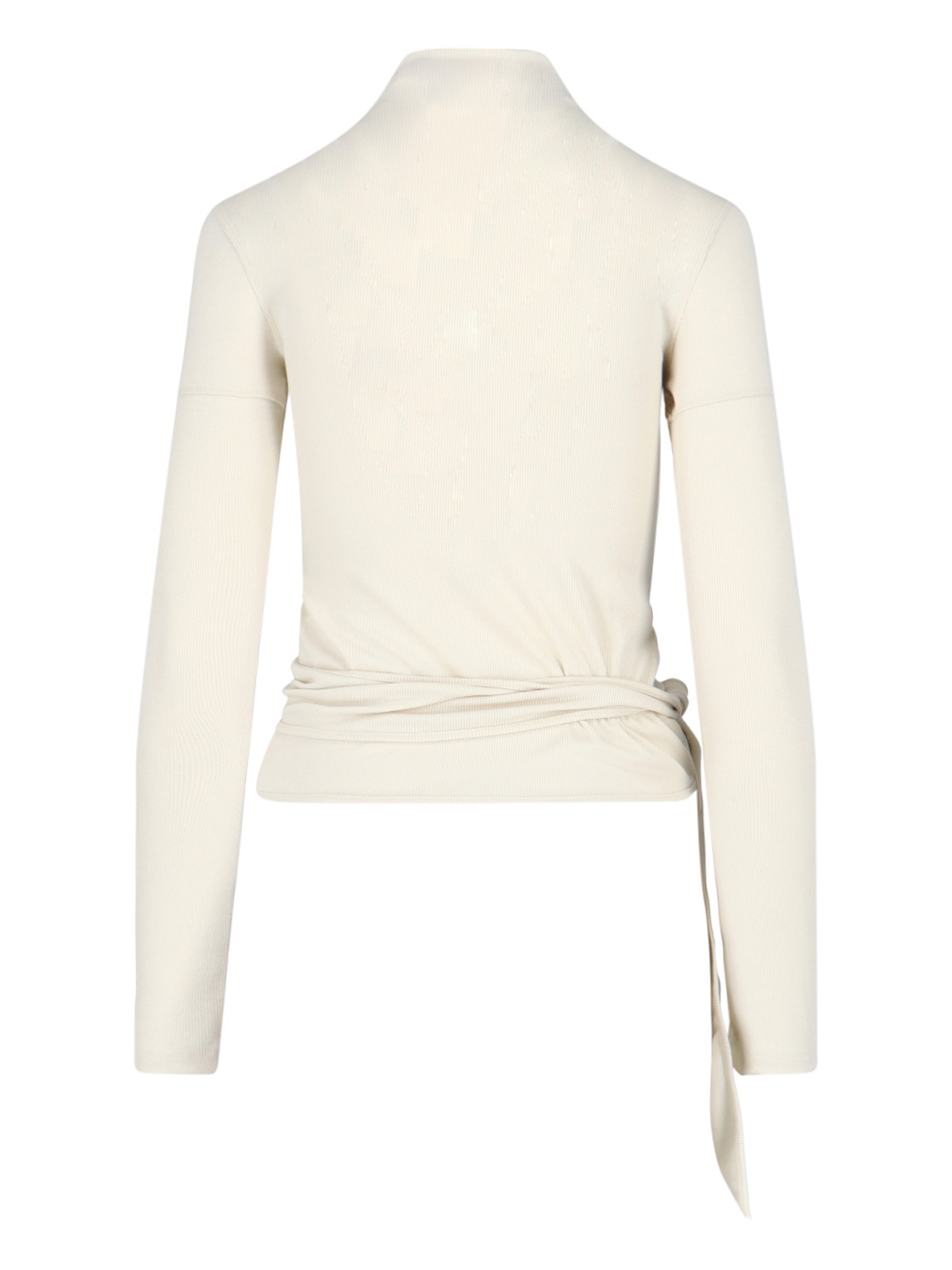 Low Classic Long Sleeve High Neck Top With Buttons In White
