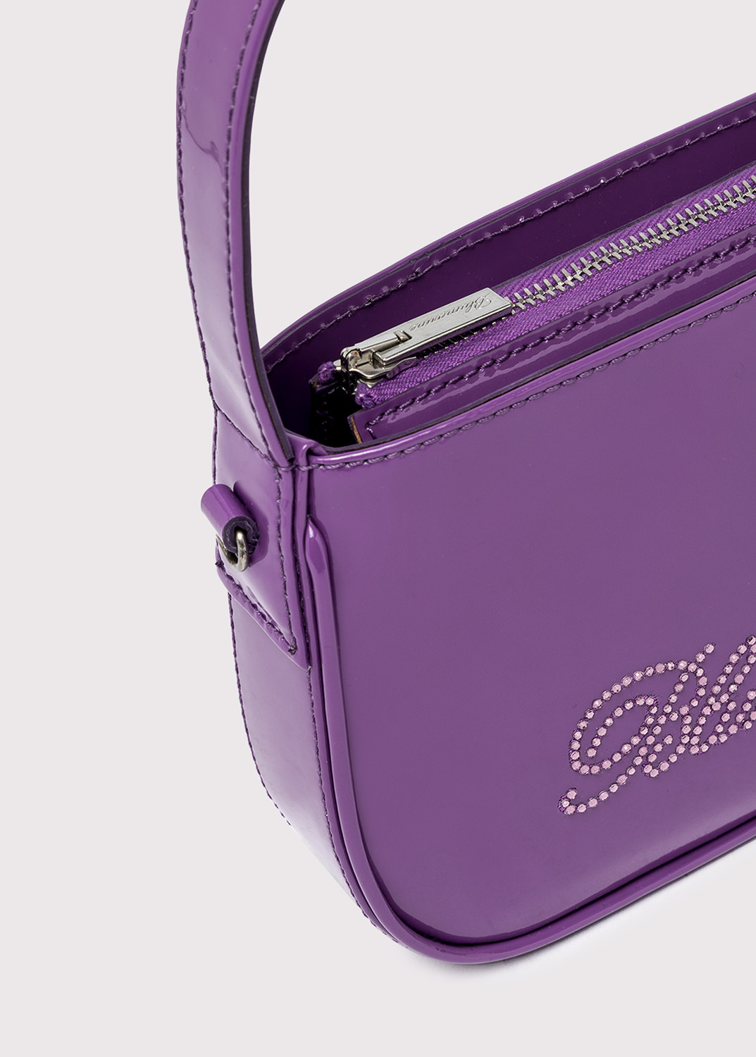 Blumarine Patent-finish Rhinestone Tote Bag In Purple