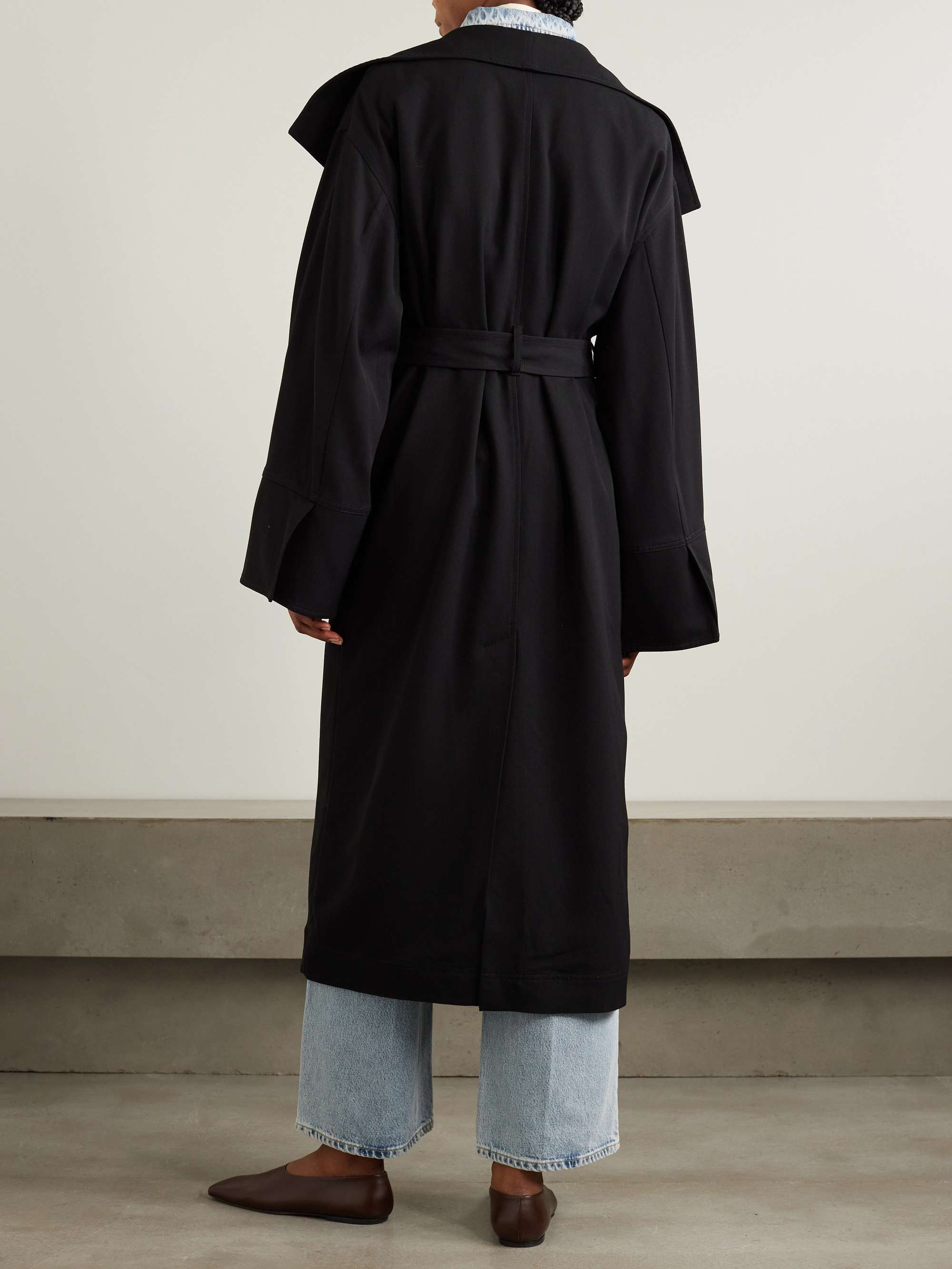 Shop Totême Belted Twill Coat In Black