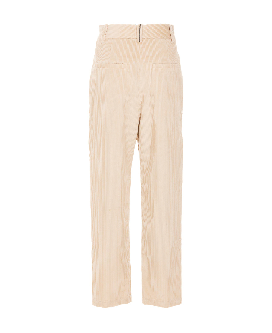 Brunello Cucinelli Corduroy High-waisted Trousers In Nude