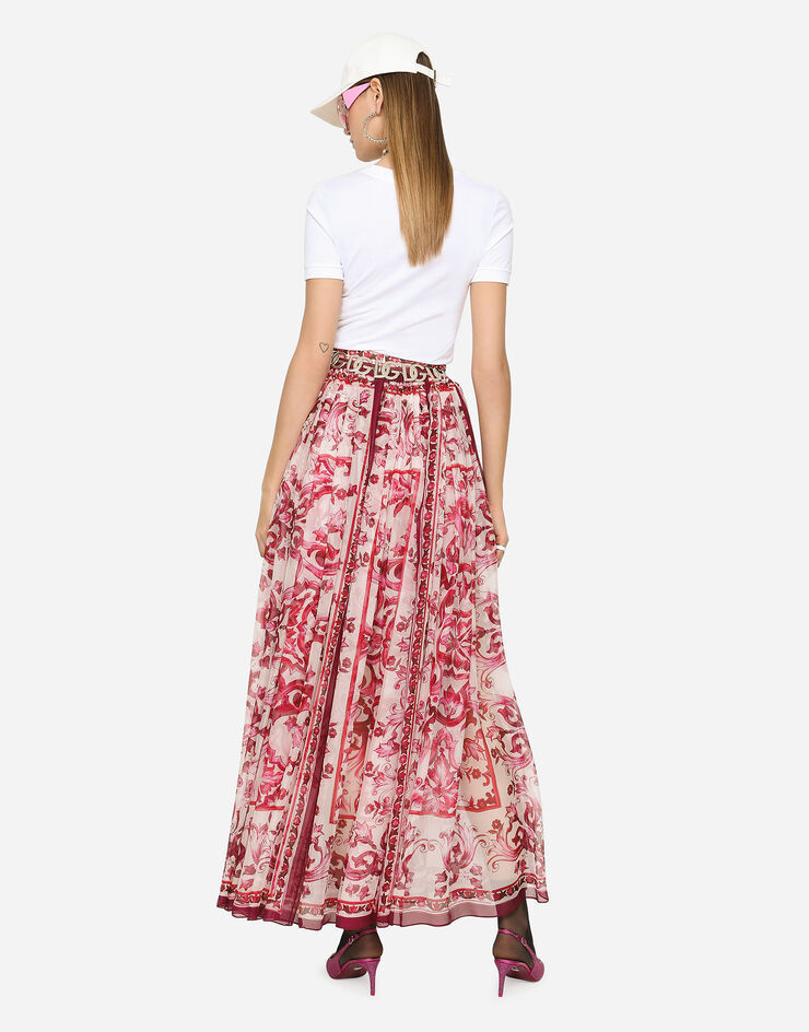 Dolce & Gabbana Majolica-print Silk Floor-length Skirt In Pink