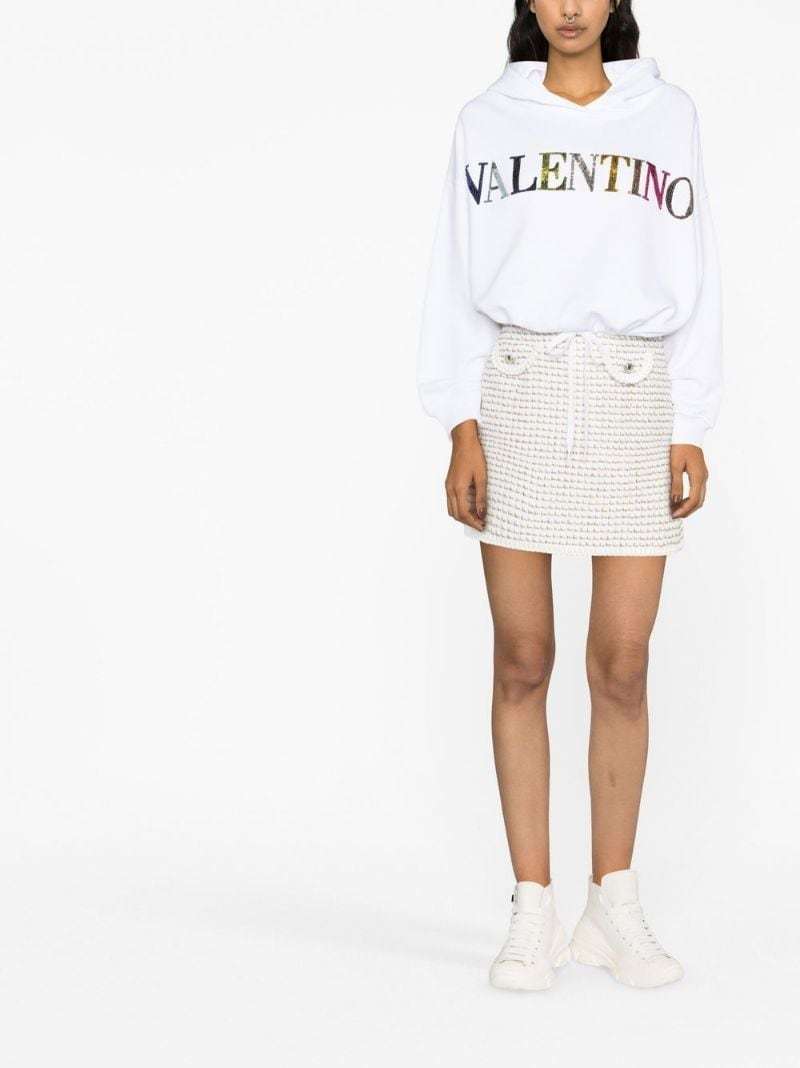 Valentino Sequinned-logo Detail Hoodie In White