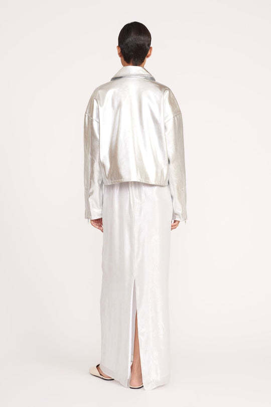 Staud Lennox Metallic Zip Jacket In White