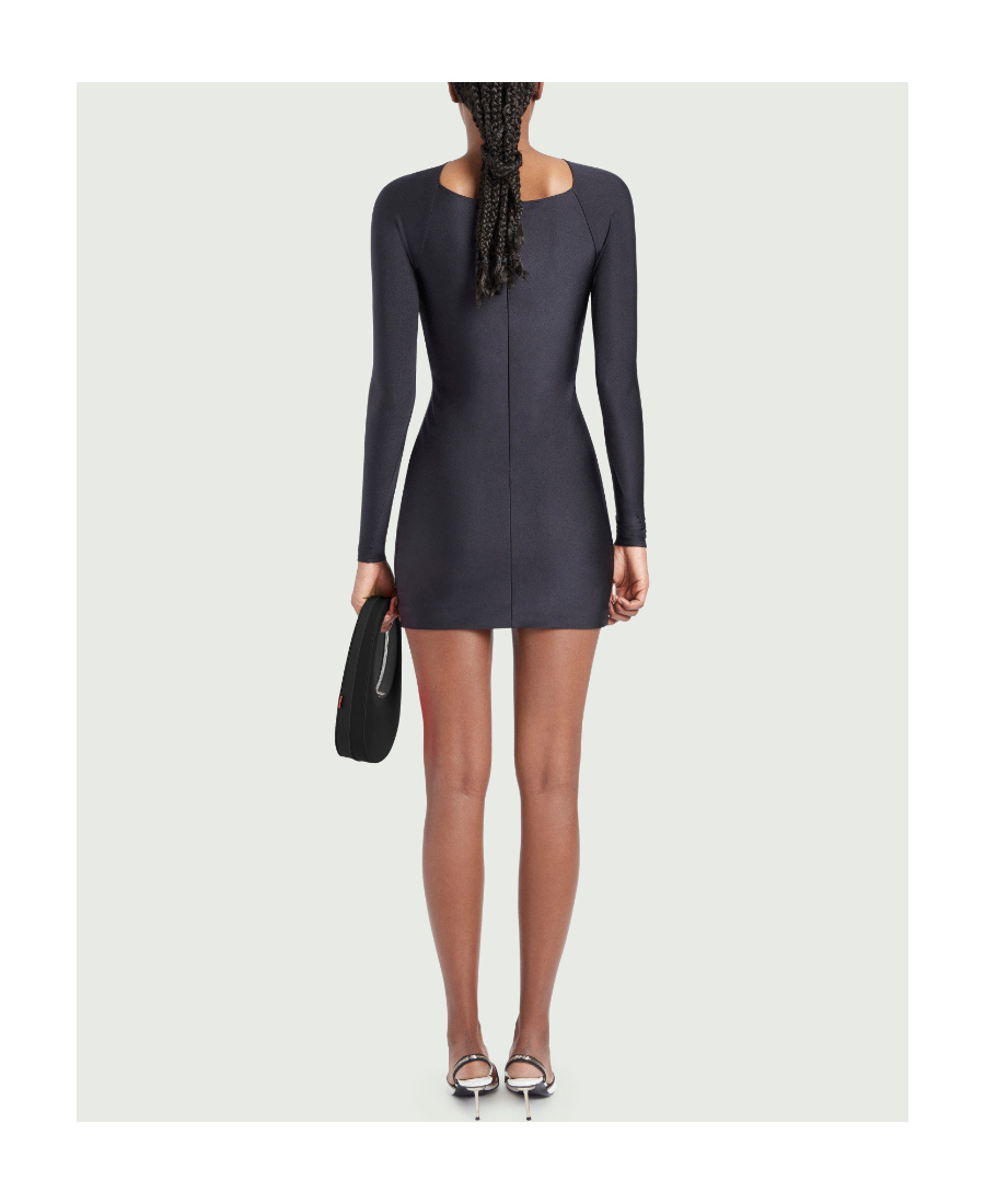 Coperni Twisted Pleated Hollowed-out Plain Knitted Dress In Black