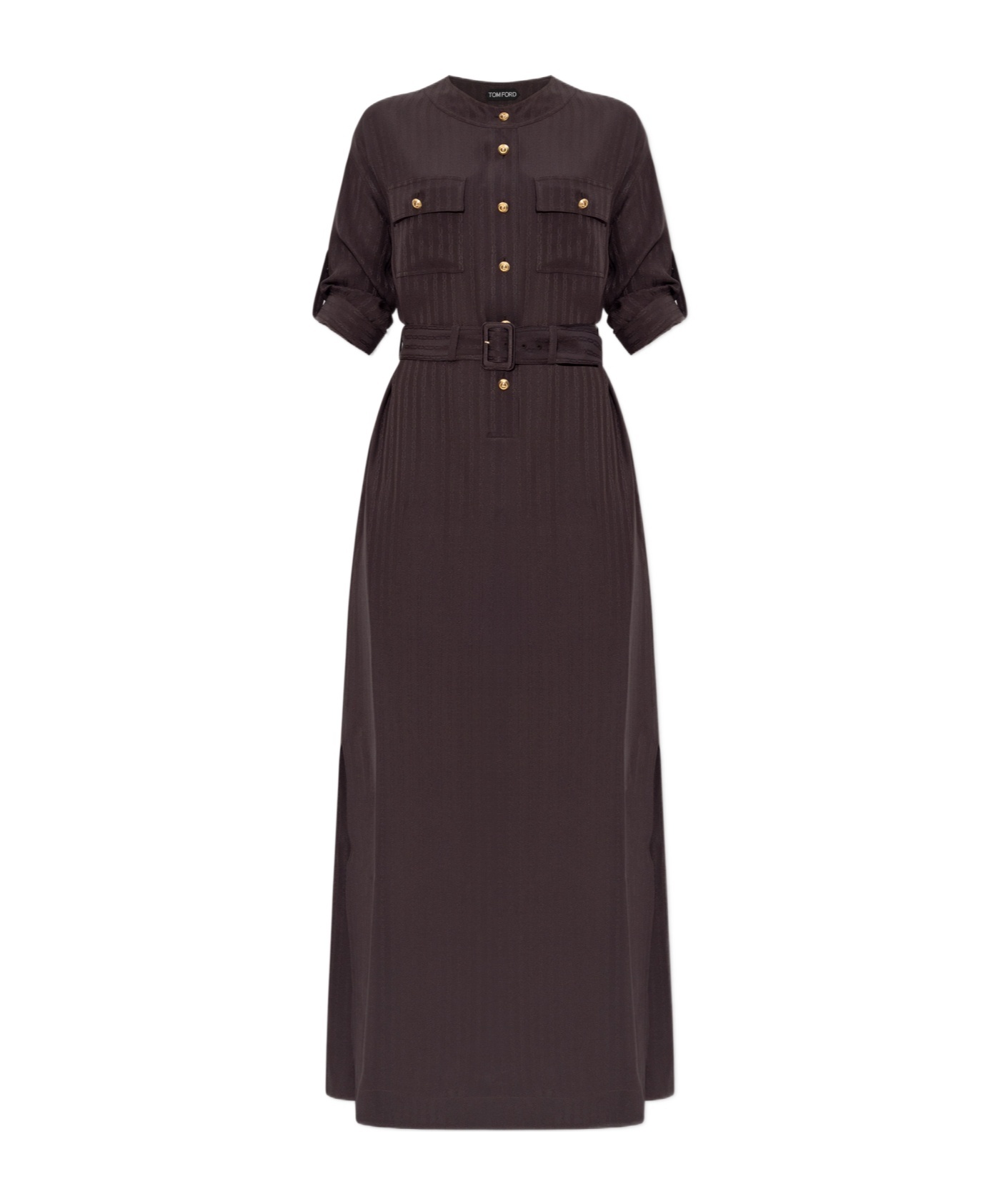 Shop Tom Ford Striped Belted Dress In Black