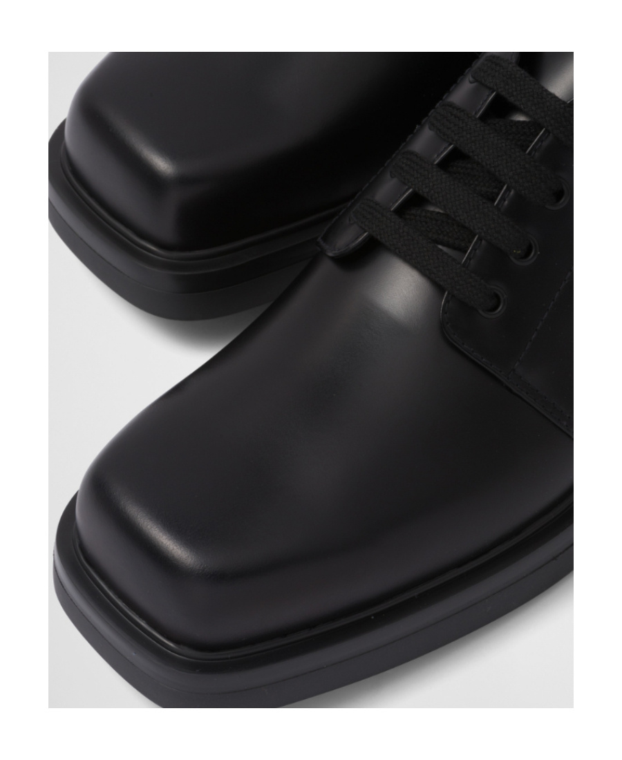 Prada Brushed Leather `derby` Shoes In Black