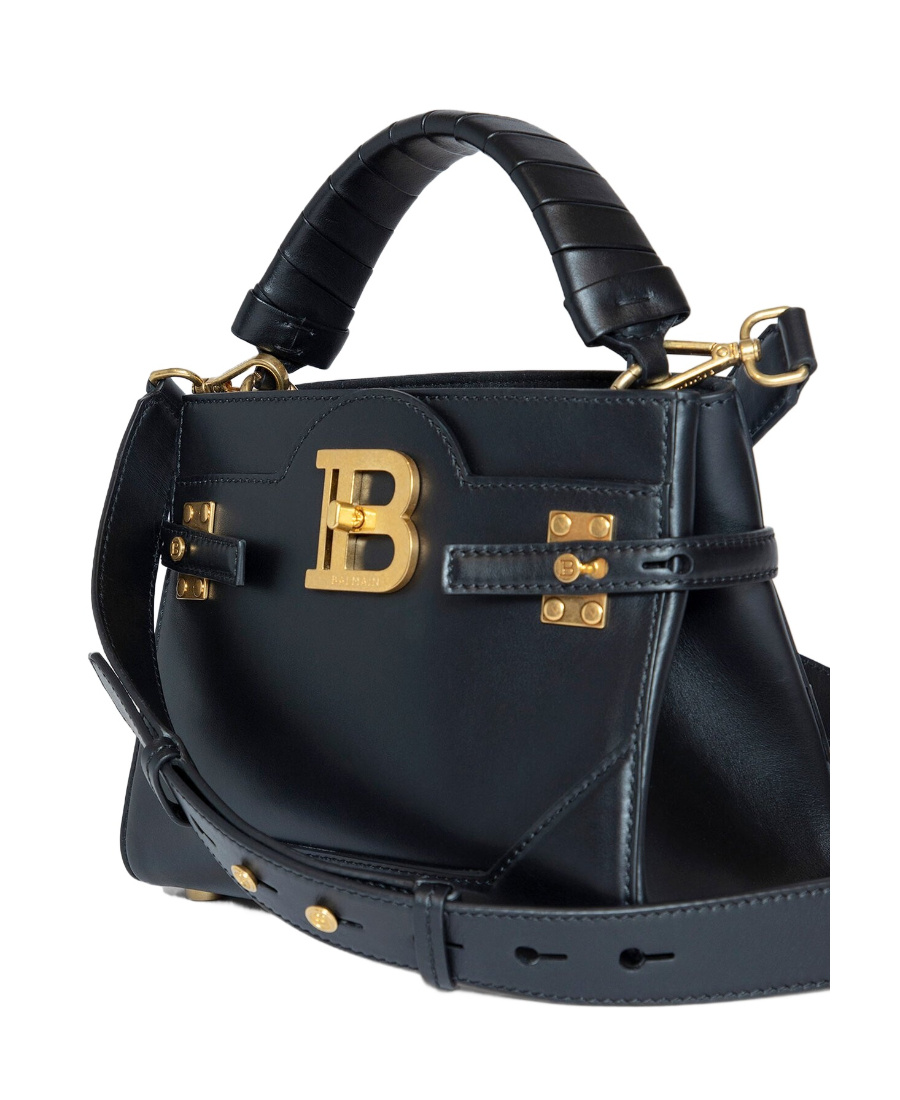 Balmain B-buzz 22 Top Handle Leather Bag In Black