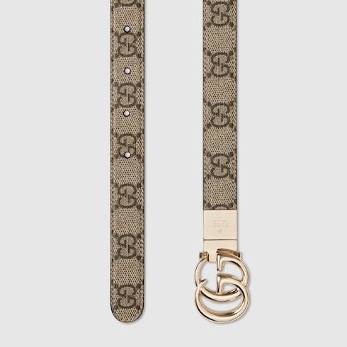 Gucci Reversible Gg Marmont Thin Belt In Brown
