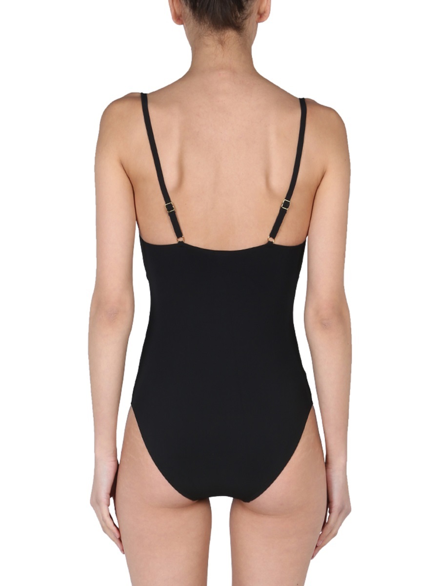 Tory Burch Ruched Cut-out Swimsuit In Black
