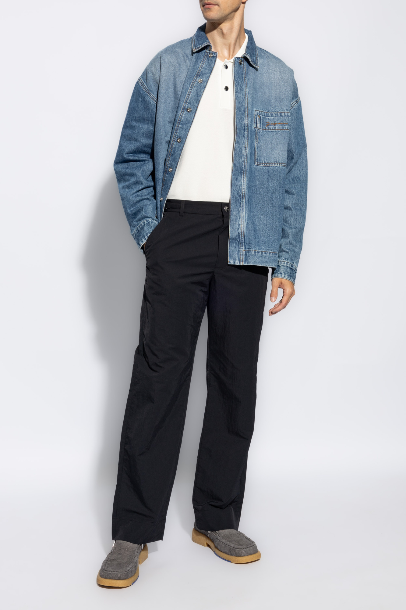 Jacquemus La Chemise Logo-embroidered Denim Shirt In Blue
