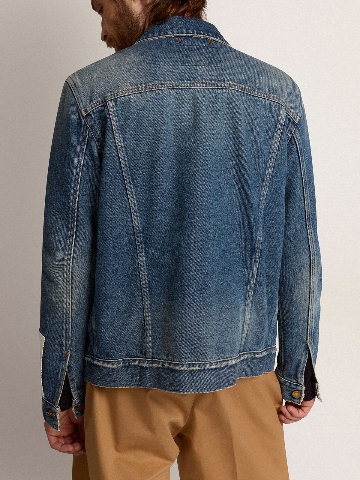 Golden Goose Blue Jacket With Patch Pockets On The Chest And Logoed Metal Buttons In Blue