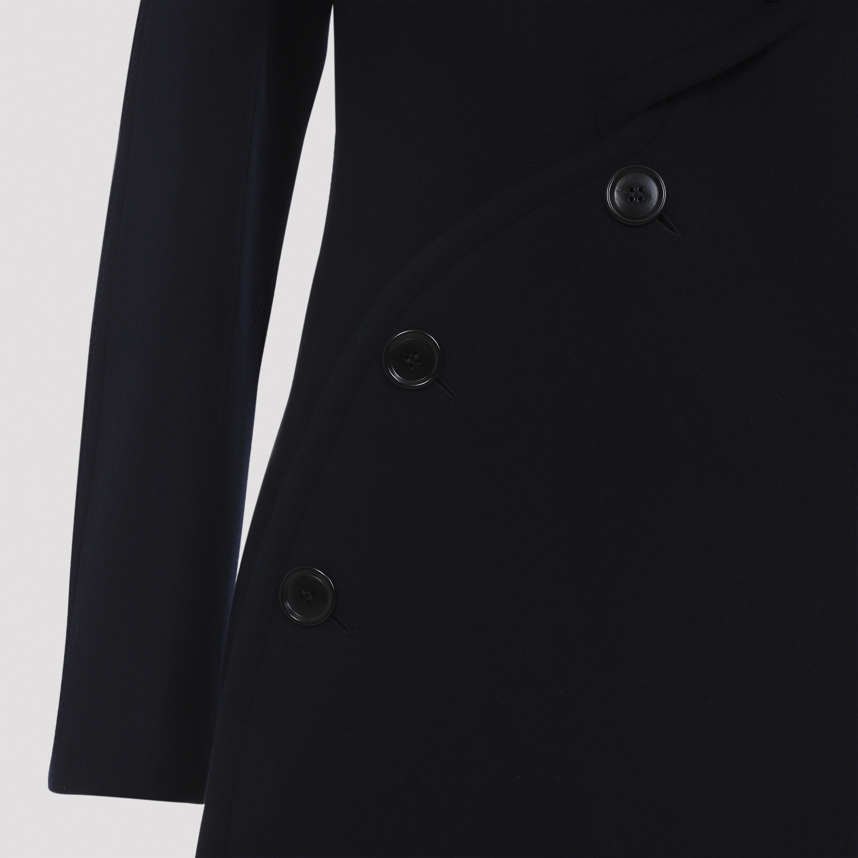 Alaïa Navy Blue Wool Curved Coat In Black