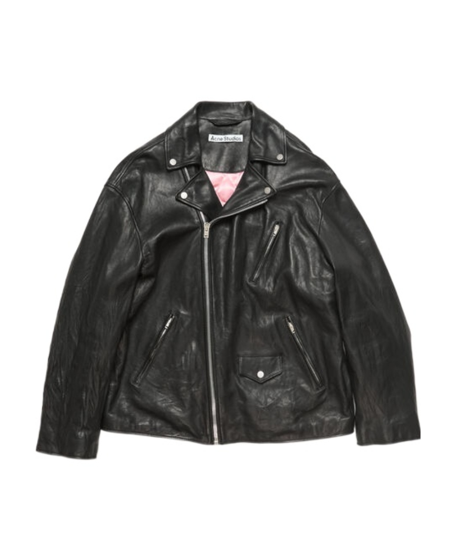 Acne Studios Asymmetric Leather Biker Jacket In Black