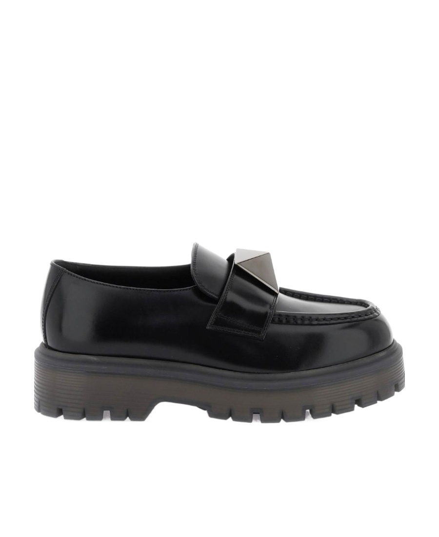 Valentino One Stud Platform Loafers In Black