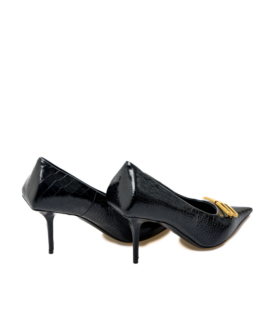 Balenciaga 80mm Square Knife Bb Crocodile-embossed Pointed Pumps In Black