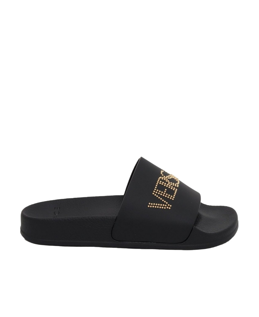 Versace Open-toed Flat Slippers In Black