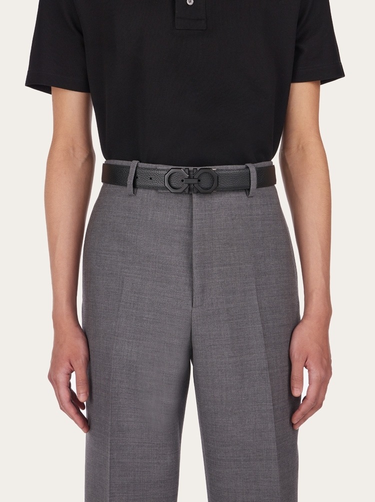 Ferragamo Gancini Reversible Leather Belt In Black