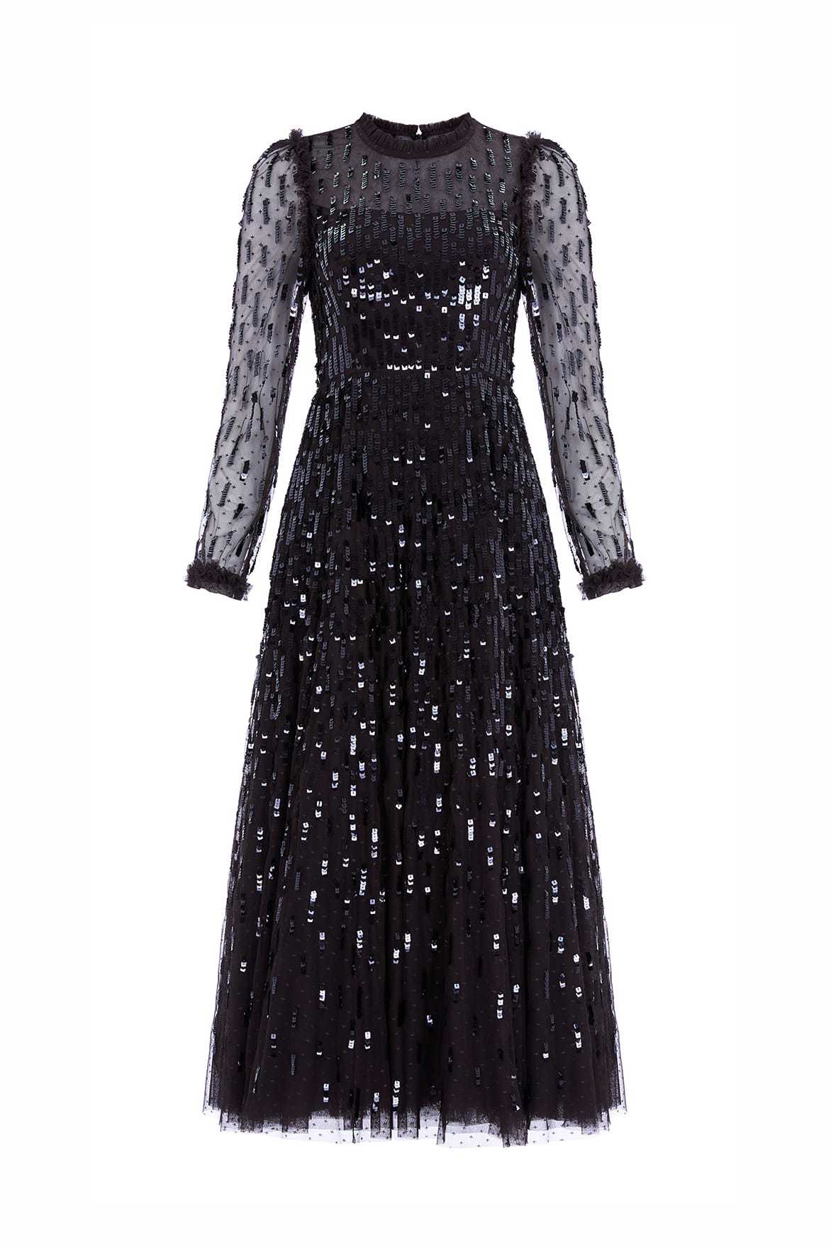 Needle & Thread Sequined Long-sleeved Dress In Black