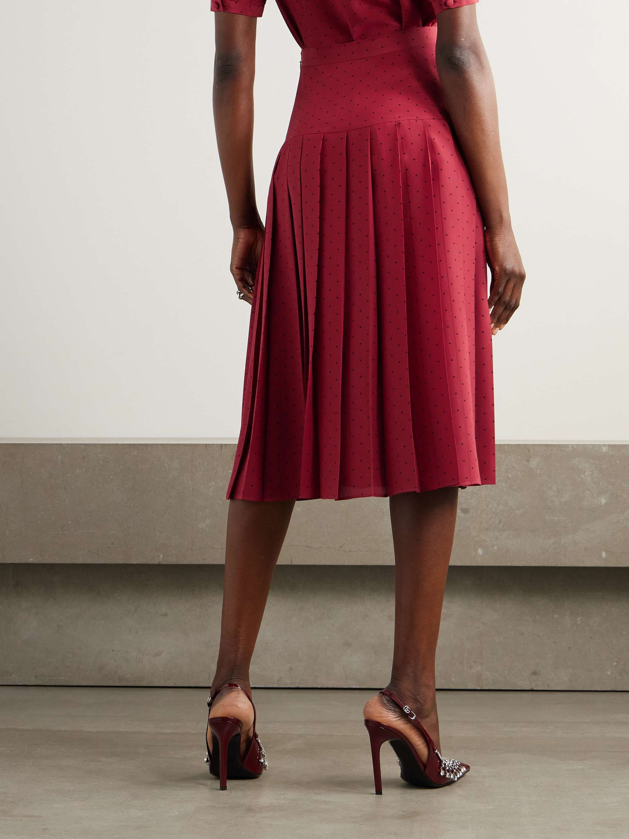 Alessandra Rich Silk Pleated Midi Skirt In Wine Red