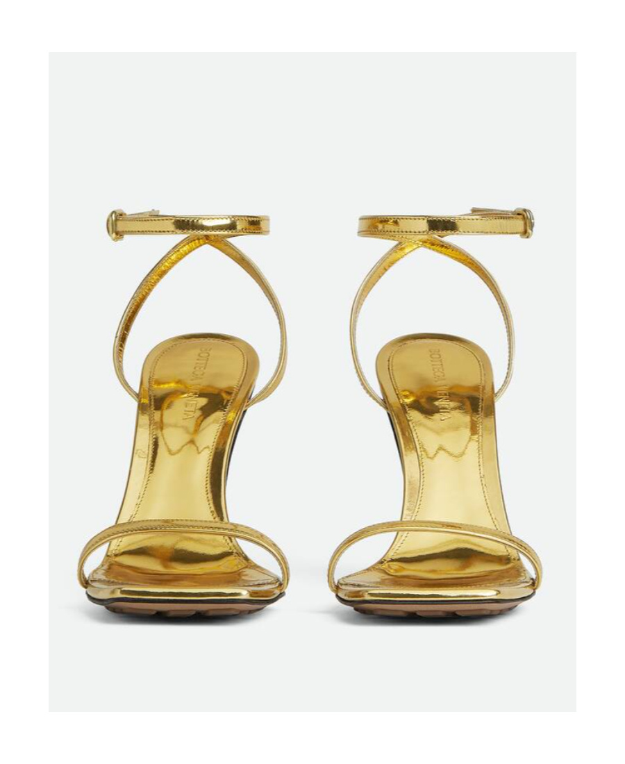 Bottega Veneta Metallic Knot-heel Ankle-strap Sandals In Yellow