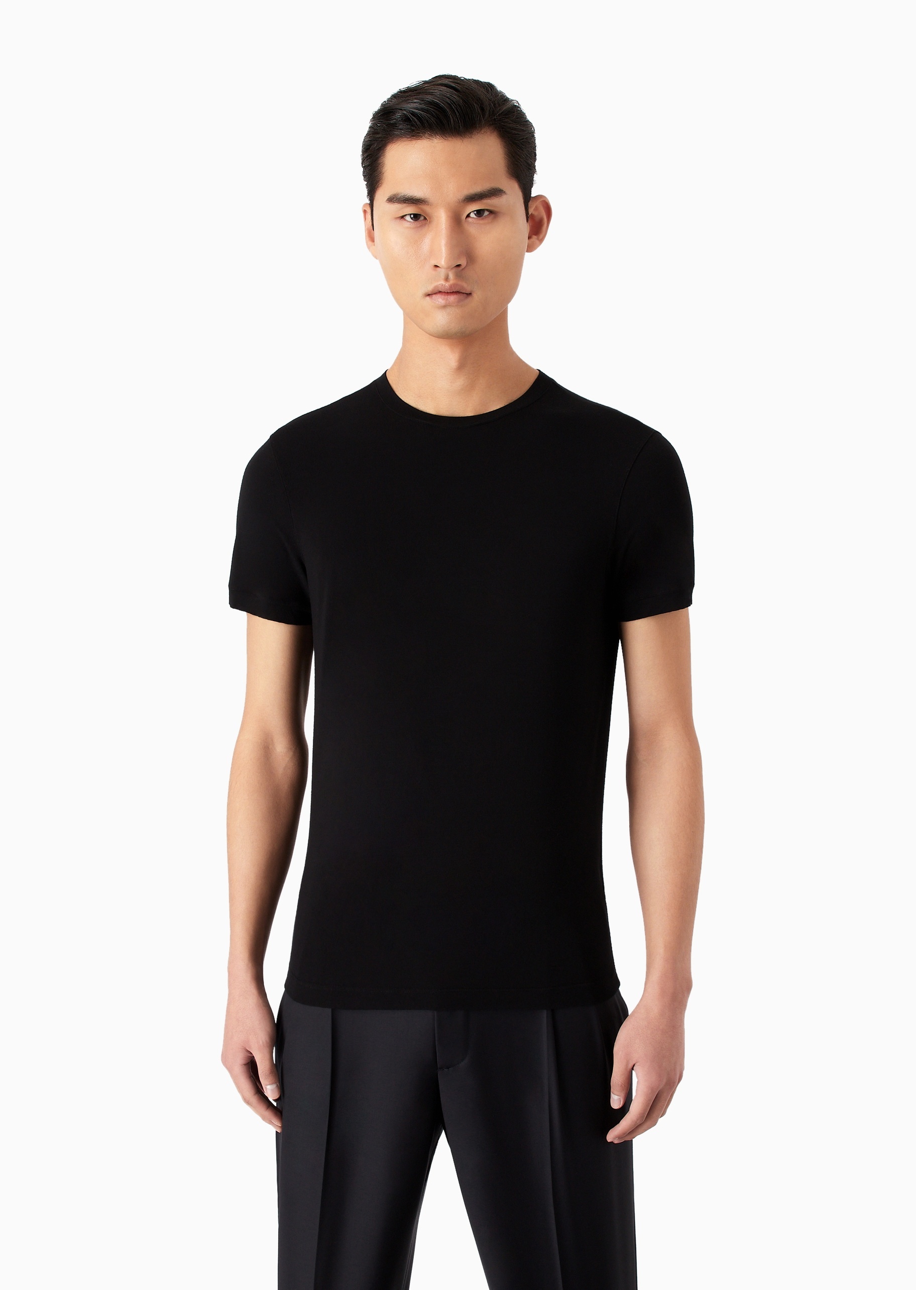 Giorgio Armani Icon Crew-neck T-shirt In Stretch Viscose Jersey In Black