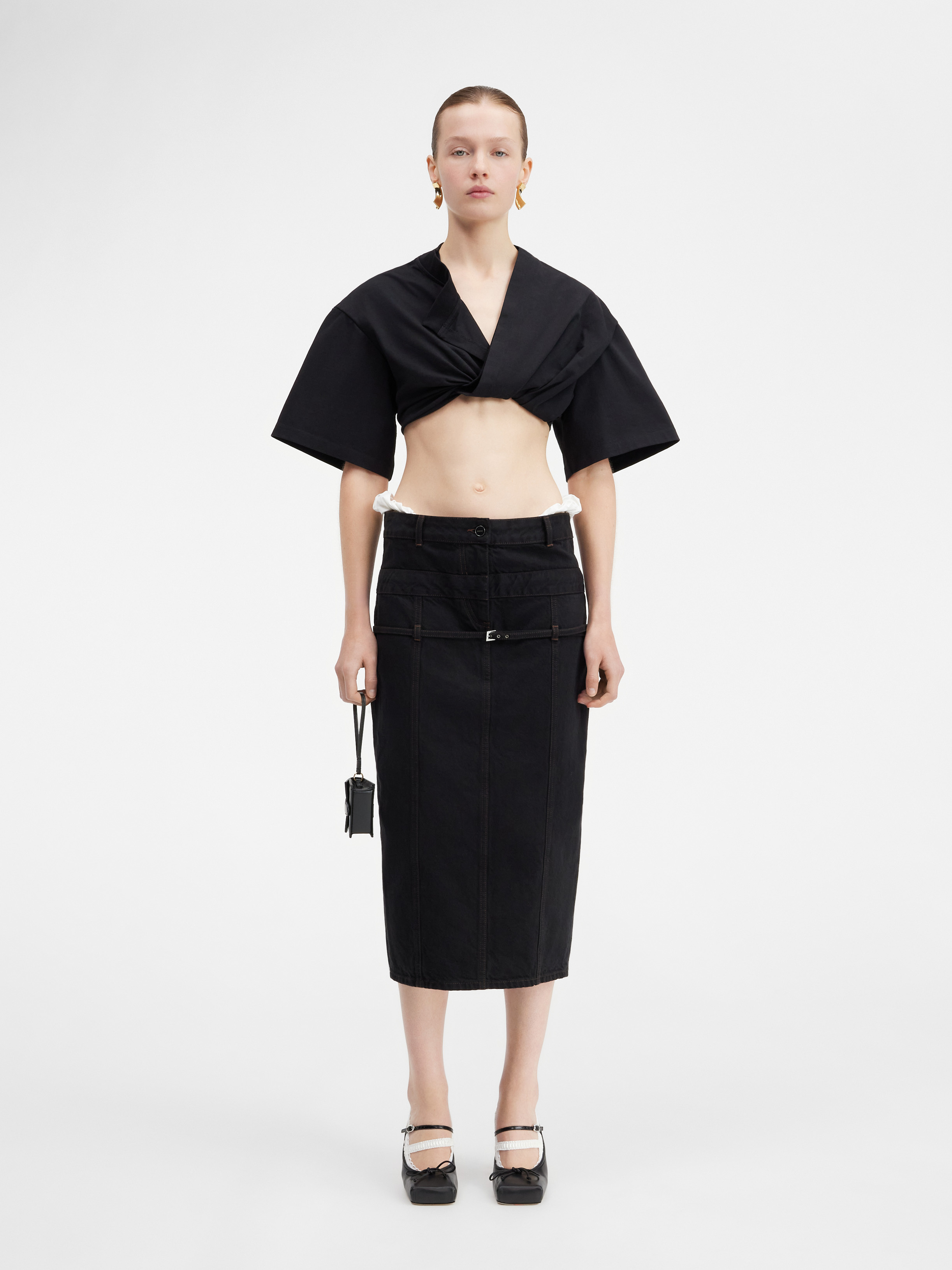Jacquemus La Robe T-shirt Bahia Cotton Crop Top In Black