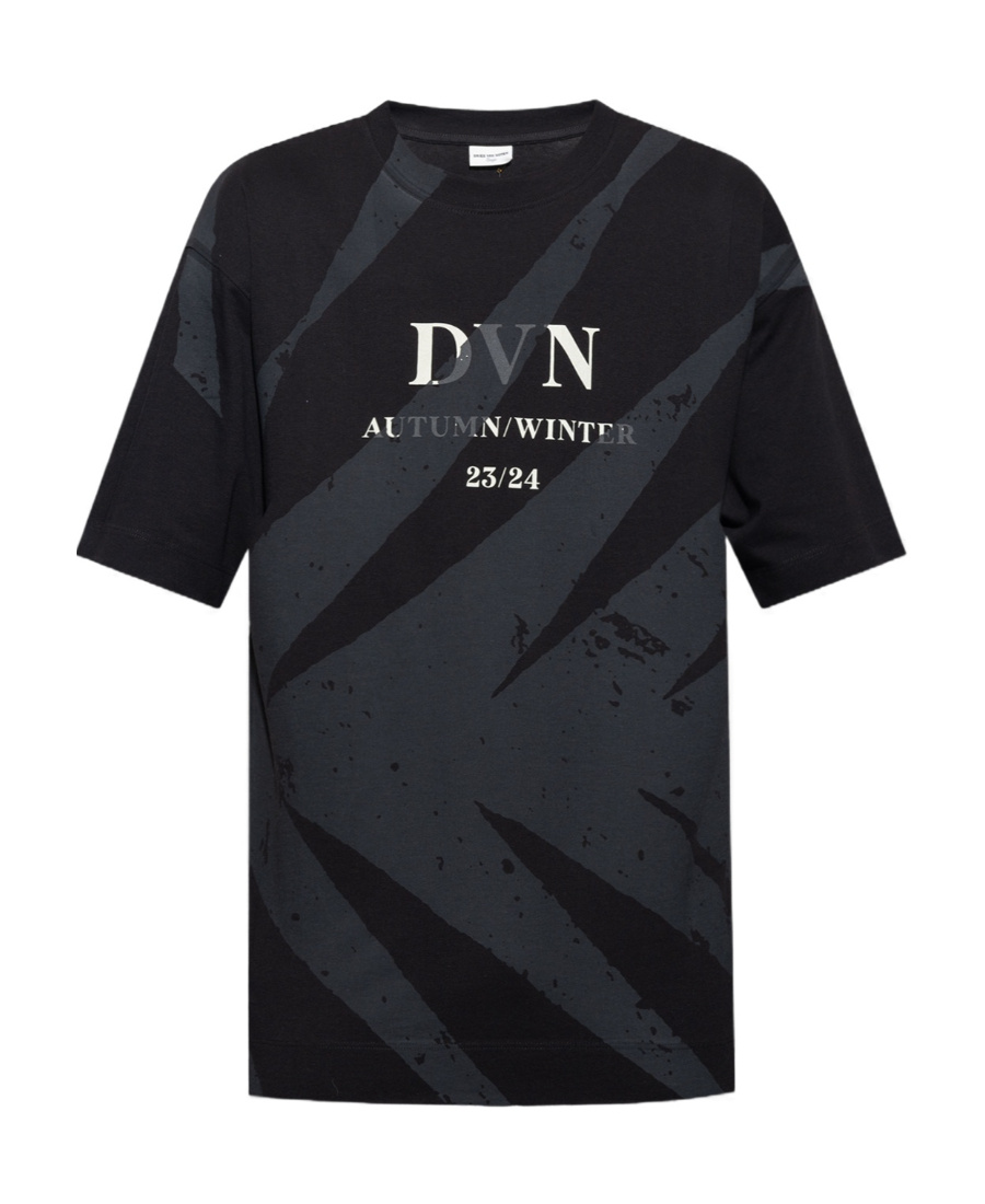 Dries Van Noten Logo Graphic Print Crew Neck T-shirt In Black