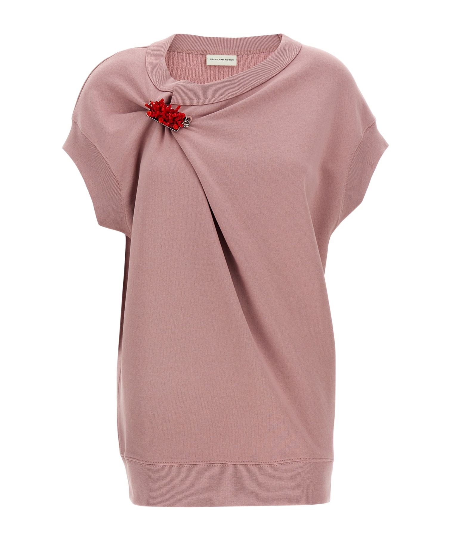 Dries Van Noten Embellished Crew Neck Cap Sleeves Sweatshirt In Pink