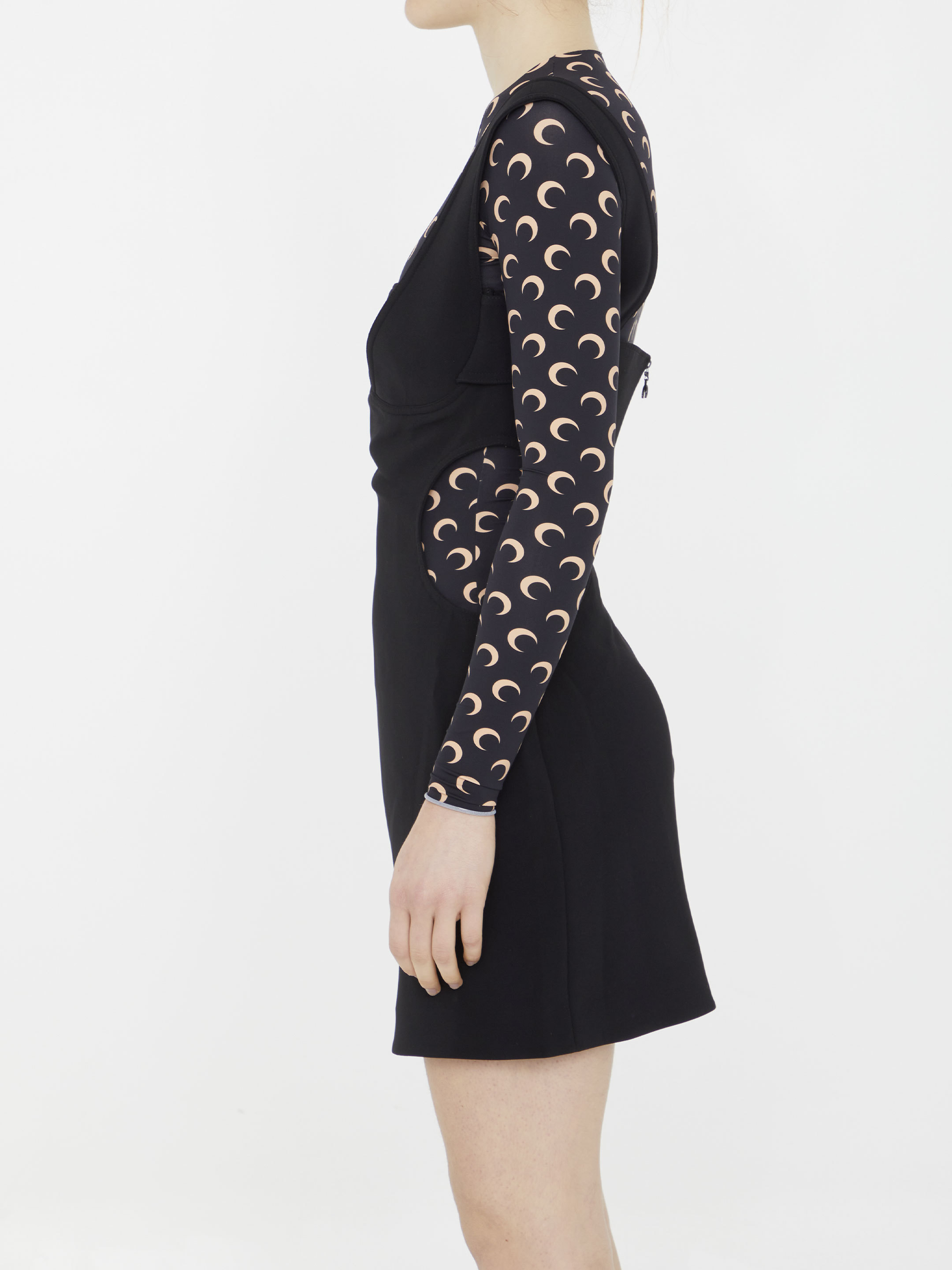 Marine Serre Double Crepe Tailored Dress In Black