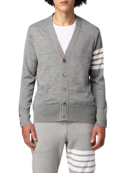Thom Browne 4-bar Wool Fine Knit Cardigan In Gray