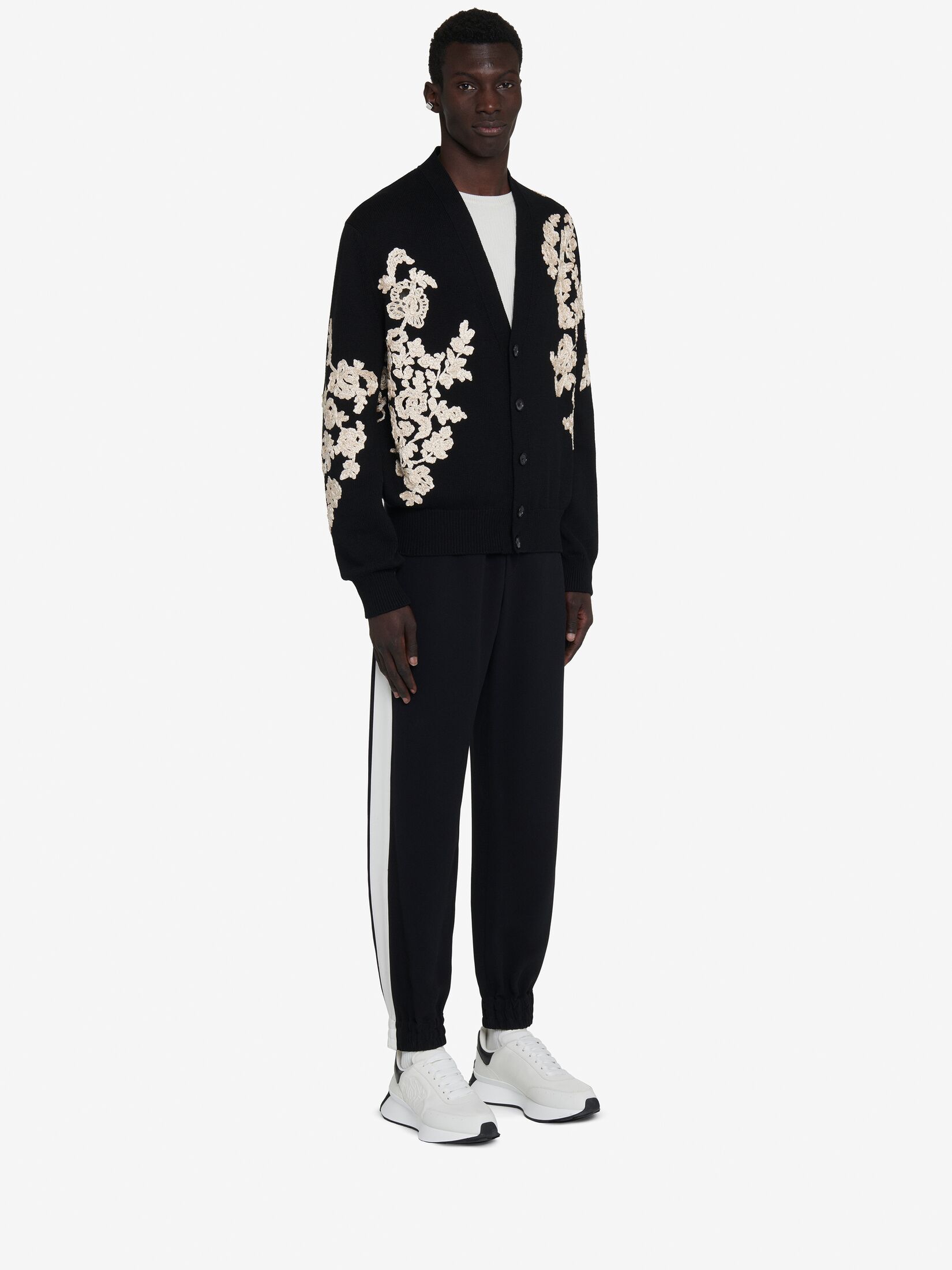 Alexander Mcqueen Striped Cady Track Pants In Black