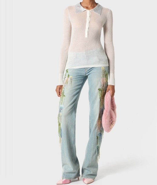 Blumarine Bead-tassel Jeans In Blue