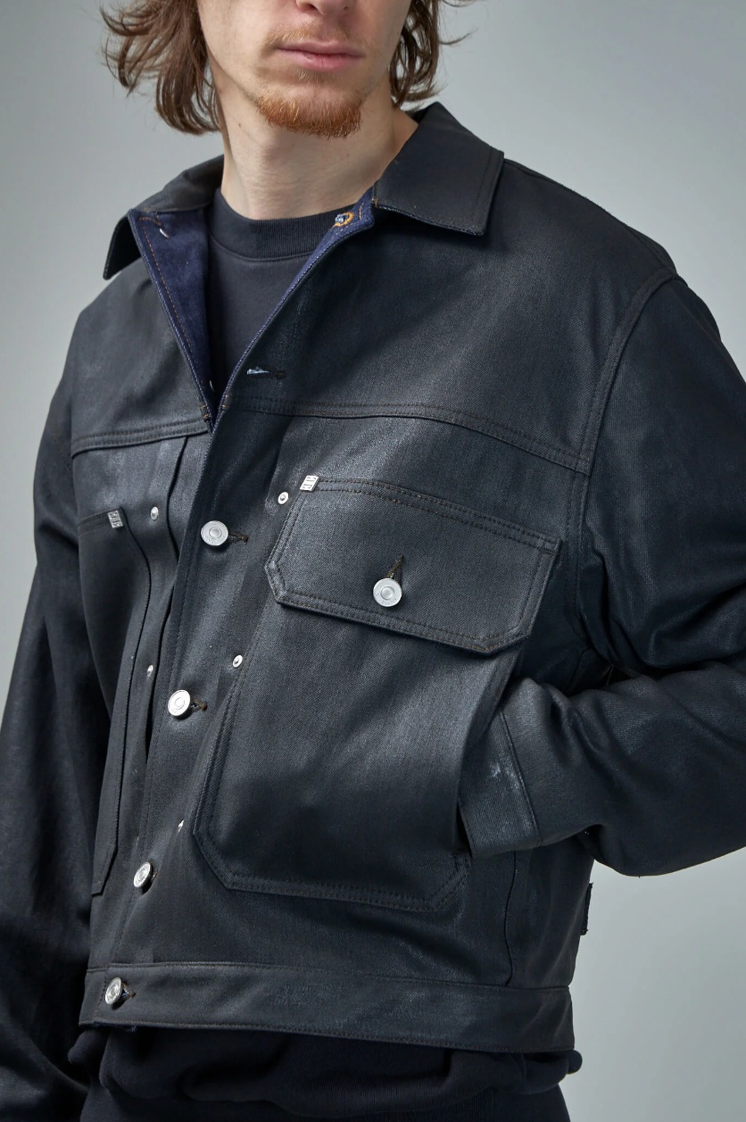 Givenchy Men's Coated Denim Trucker Jacket In Black